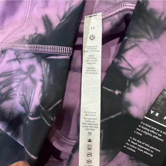 NWT Lululemon Power Thru Tight 25" Over Tie Dye Wisteria Purple Graphite Grey 10
